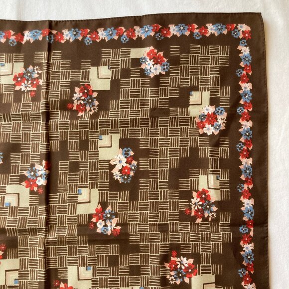 Vintage Italian Womens Scarf Geometric Floral Square Polyester Brown Blue Pink - Picture 6 of 11